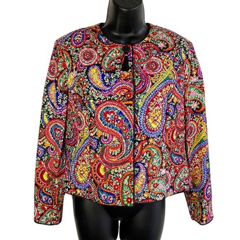 Maggy London Petites Button up Paisley Quilted 100% Silk Long Sleeve Jacket Sz8P